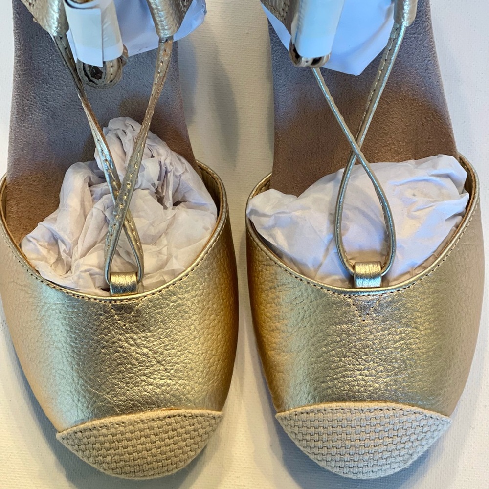 NIB VIONIC GOLD ARUBA CALYPSO WEDGE SANDALS WOMENS SIZE 5 LEATHER ESPADRILLES - Picture 7 of 11